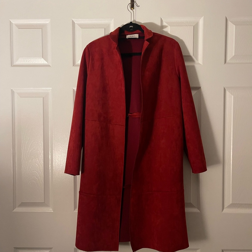 Red Zara Faux Suede Duster